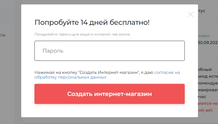 Для пробной версии магазина