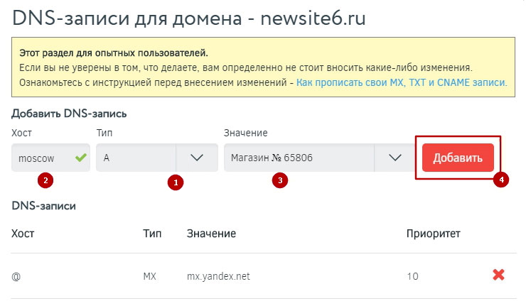 Как указать свои MX, TXT и CNAME записи к домену для магазина в облаке - 3461