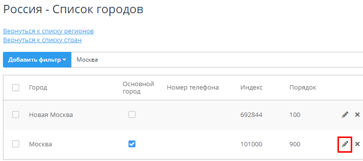 Список точек продаж с привязкой к городу - 7067
