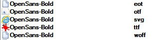 Как правило, это файлы с расширениями .eot, .otf, .svg, .ttf, .woff