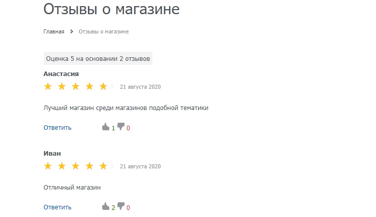 Настройка модуля "Отзывы о магазине" - 3055