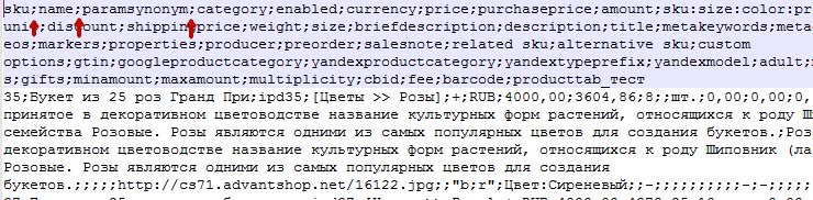 Экспорт товаров через файл CSV в формате 1.0 - 7989