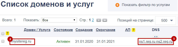 На открывшейся странице покажется список всех доменных имён которыми можно управлять.