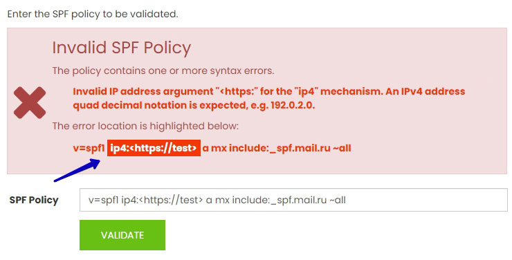 Ошибка в SPF-записи