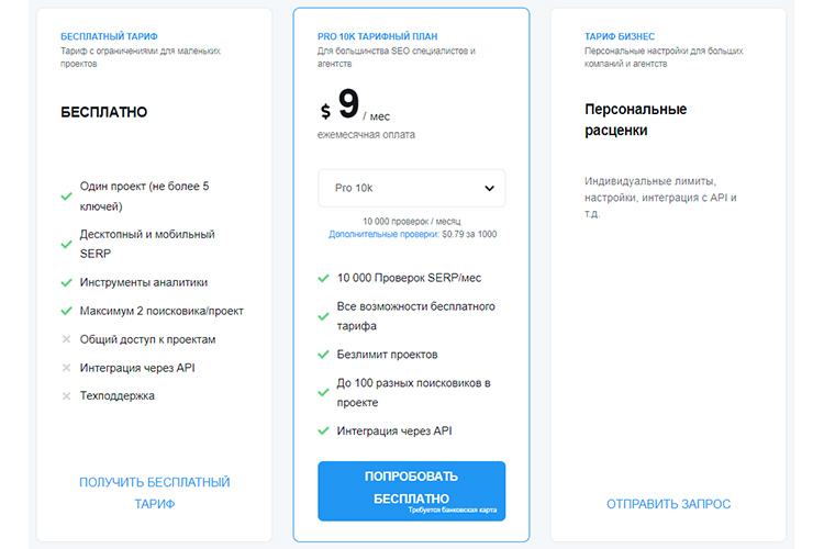 Тарифы SpySERP