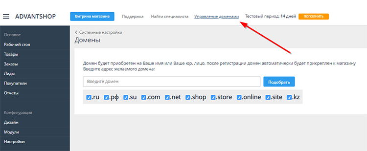 Управление доменами внутри ADVANTSHOP
