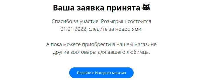 Пример страницы «Спасибо»