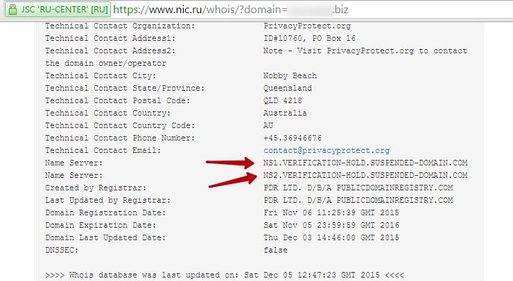 Скорее всего регистраторы хотят убедится что почта, которую вы указывали при регистрации домена работает и ваша "настоящая" и, соответственно, NS были изменены на время проверки.