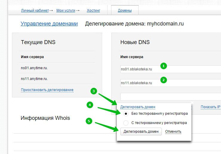 Открывается окно, где мы, собственно, и укажем новые NS сервера.