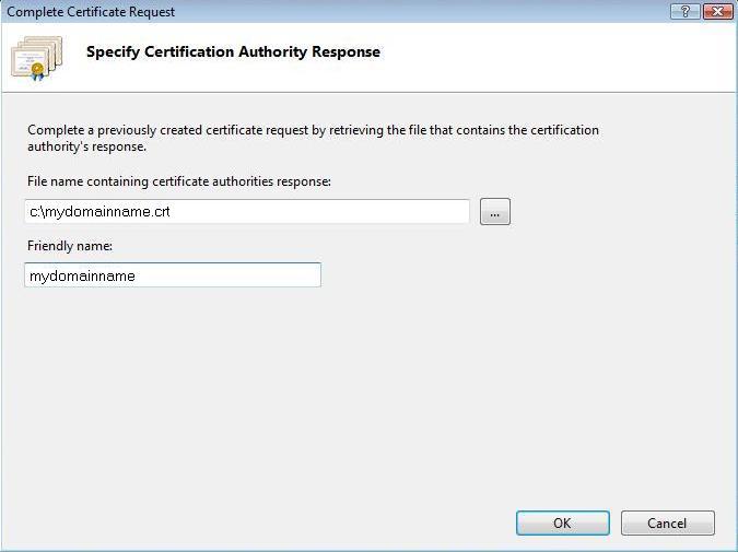 Откроется мастер Complete Certificate Request.