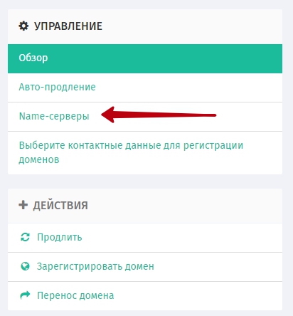 Далее в меню справа выбираем “Name-серверы”